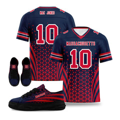 Custom Blue White Massachusetts Football Jersey and Sports Shoes Combo Offer Personalized Combo ZH-D023031-26