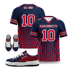 Custom Blue White Massachusetts Football Jersey and Sports Shoes Combo Offer Personalized Combo ZH-D023031-26