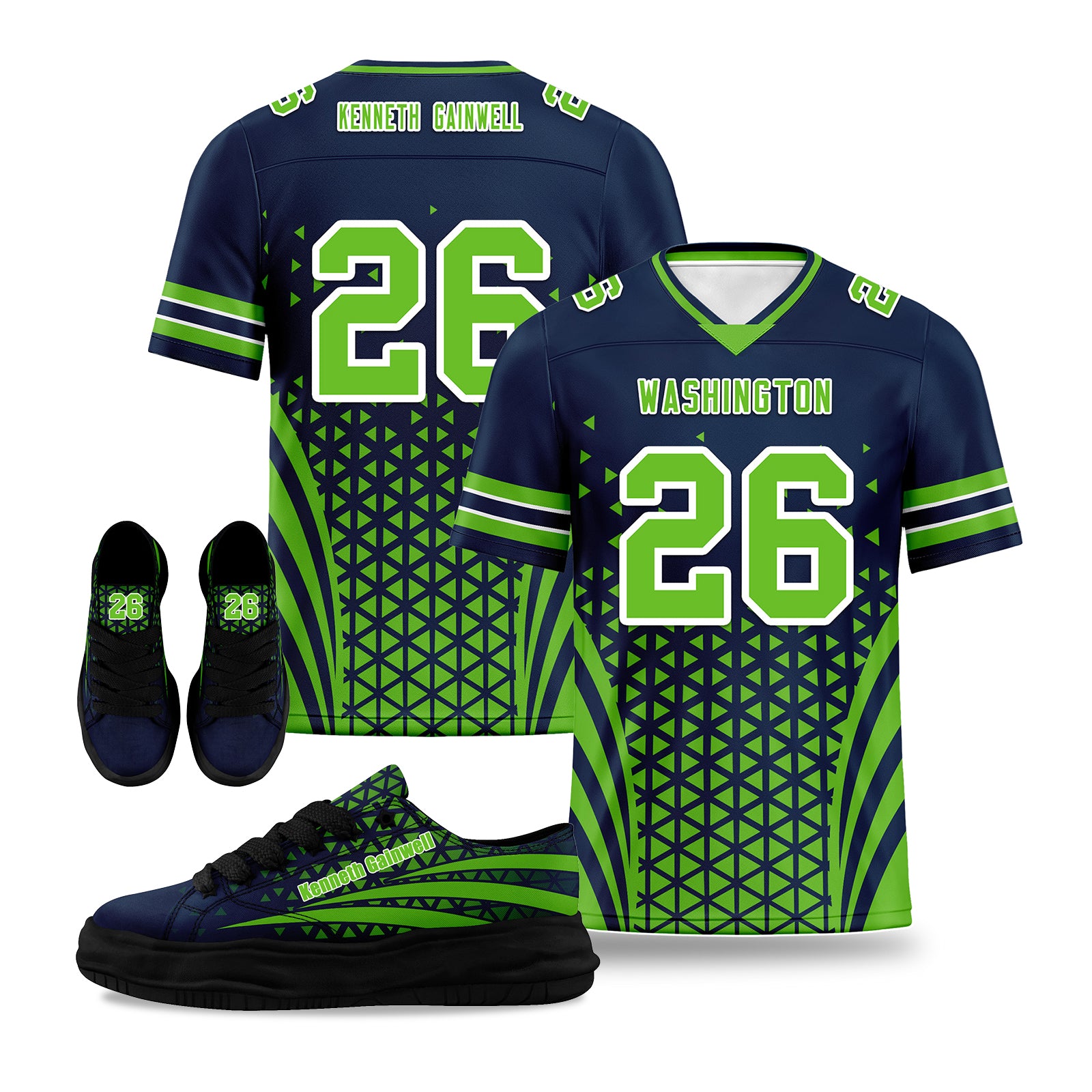 Custom Blue White Washington Football Jersey and Sports Shoes Combo Offer Personalized Combo ZH-D023031-27