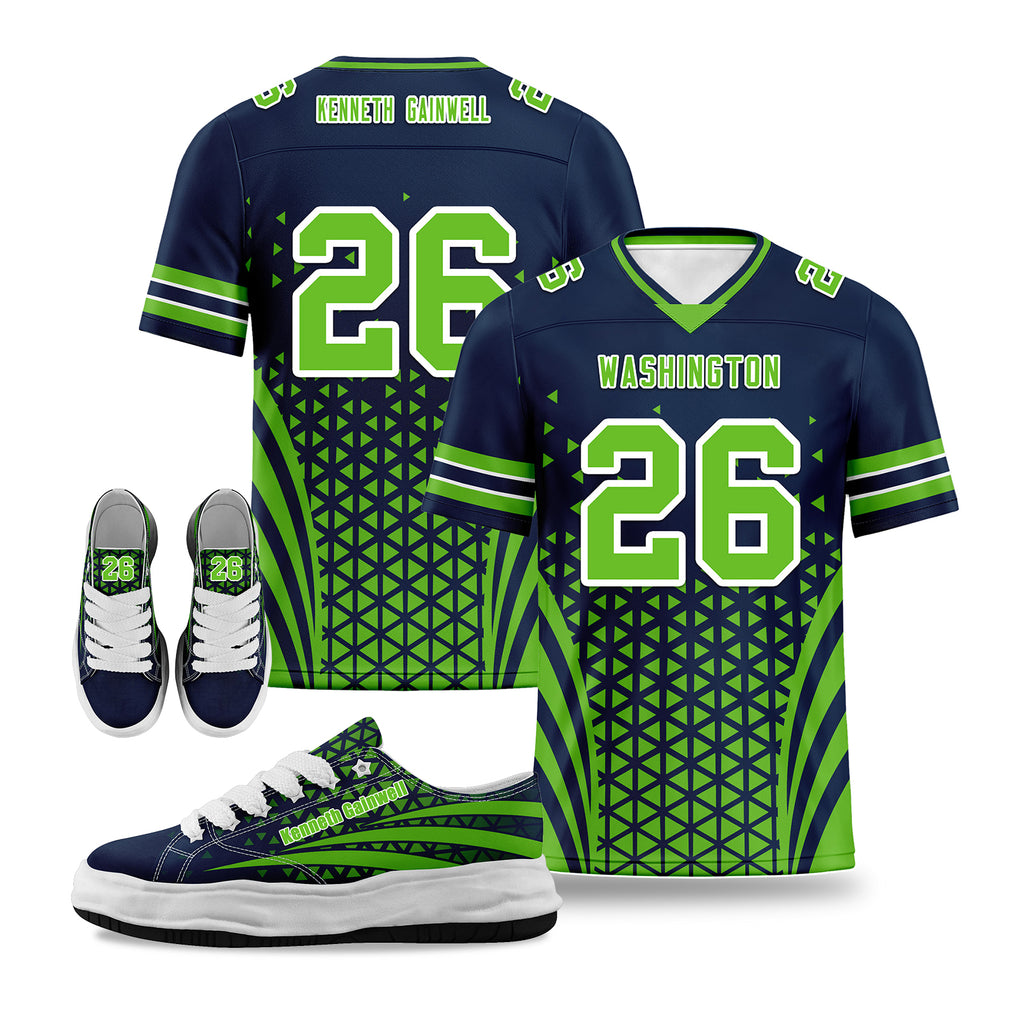 Custom Blue White Washington Football Jersey and Sports Shoes Combo Offer Personalized Combo ZH-D023031-27