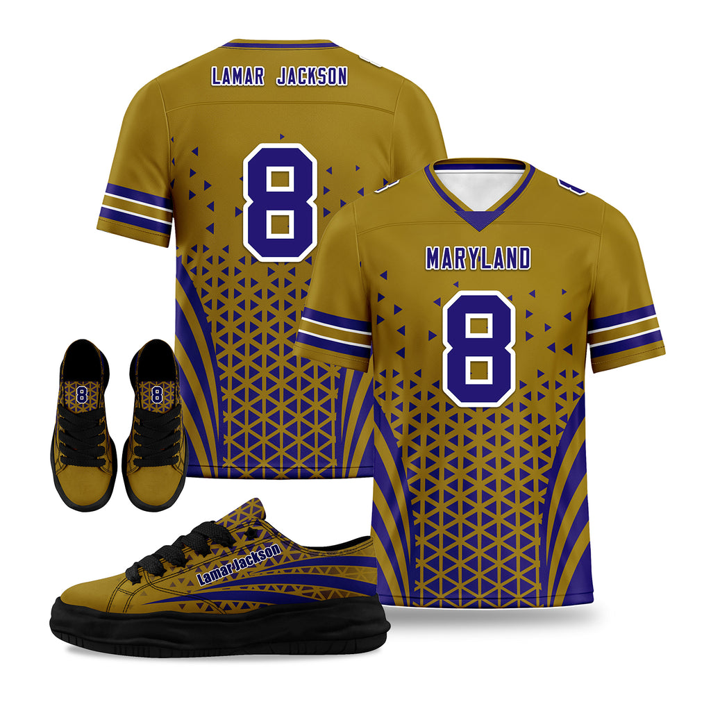 Custom Blue Yellow Maryland Football Jersey and Sports Shoes Combo Offer Personalized Combo ZH-D023031-2