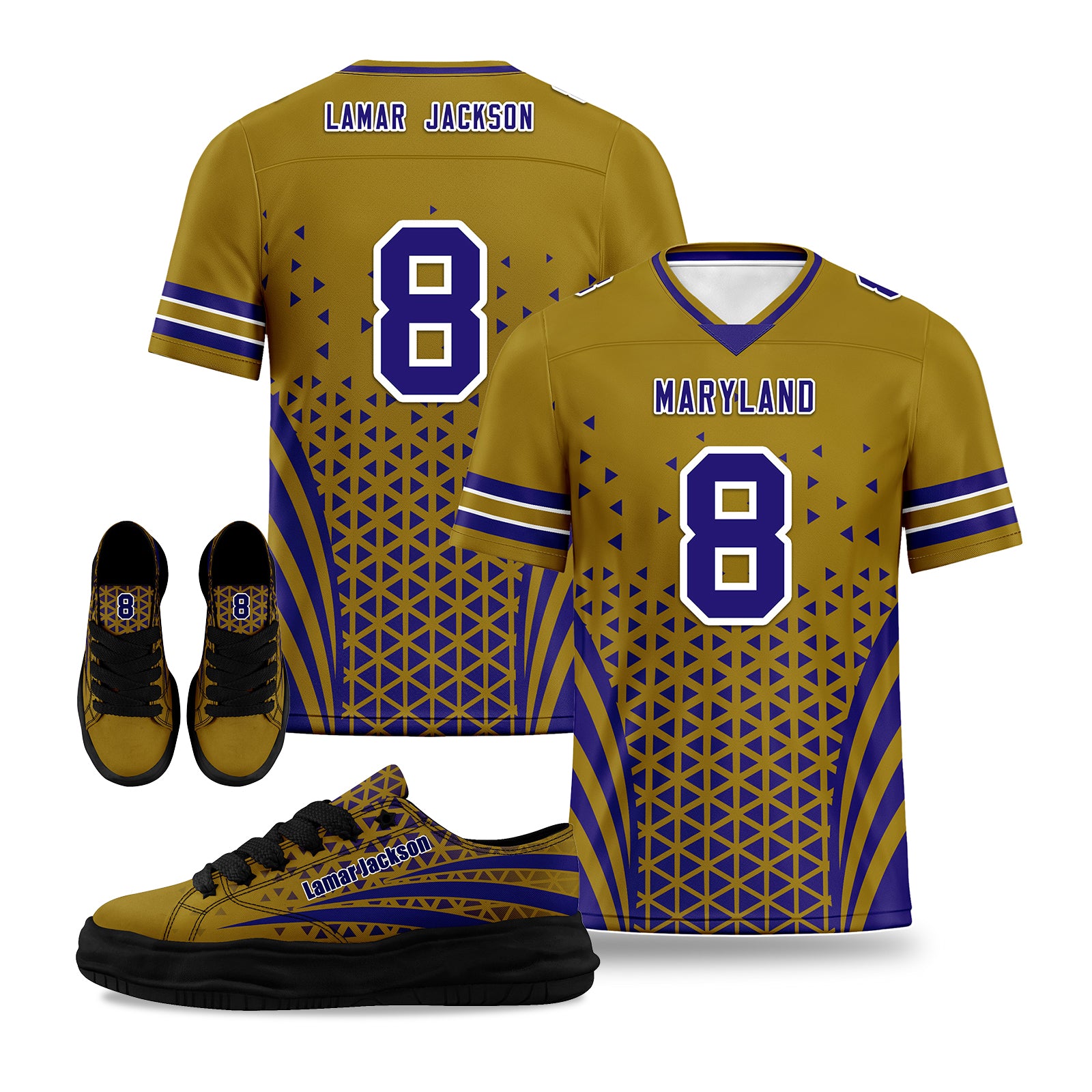 Custom Blue Yellow Maryland Football Jersey and Sports Shoes Combo Offer Personalized Combo ZH-D023031-2