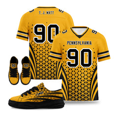 Custom Yellow Black Pennsylvania Football Jersey and Sports Shoes Combo Offer Personalized Combo ZH-D023031-30