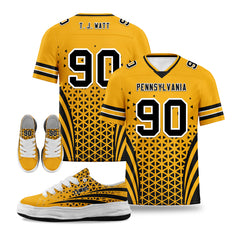 Custom Yellow Black Pennsylvania Football Jersey and Sports Shoes Combo Offer Personalized Combo ZH-D023031-30