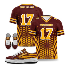 Custom Deep Red White Washington Football Jersey and Sports Shoes Combo Offer Personalized Combo ZH-D023031-31