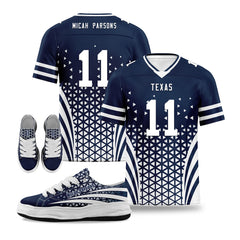 Custom Blue White Texas Football Jersey and Sports Shoes Combo Offer Personalized Combo ZH-D023031-9