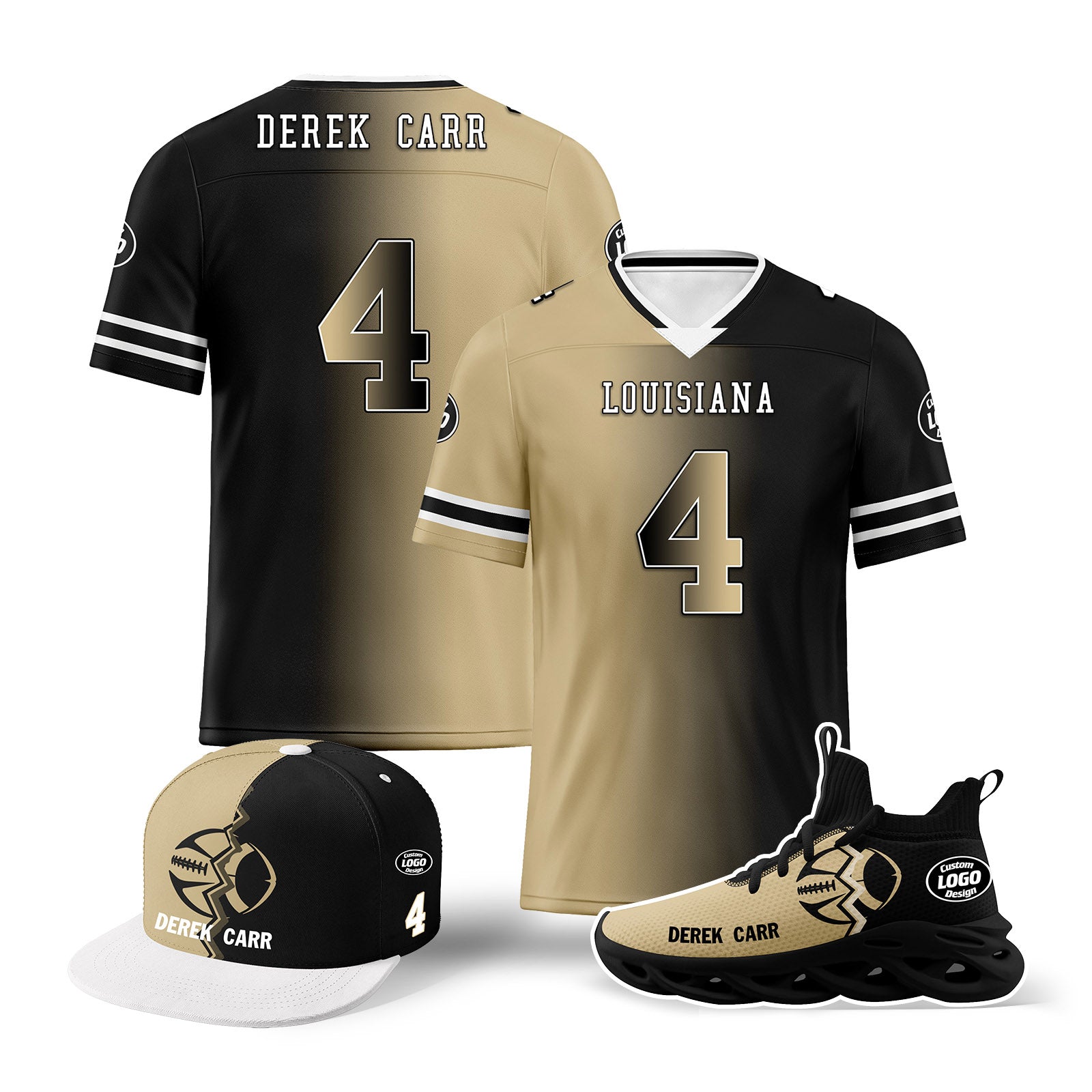 Custom Black Yellow Louisiana Football Jersey MaxSoul Shoes and Hat Combo Offer Personalized Combo ZH-D028018-10