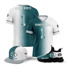 Custom White Green Pennsylvania Football Jersey MaxSoul Shoes and Hat Combo Offer Personalized Combo ZH-D028018-12