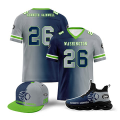 Custom Blue Grey Washington Football Jersey MaxSoul Shoes and Hat Combo Offer Personalized Combo ZH-D028018-14