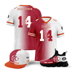 Custom White Red Florida Football Jersey MaxSoul Shoes and Hat Combo Offer Personalized Combo ZH-D028018-15