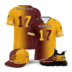 Custom Yellow Red Washington Football Jersey MaxSoul Shoes and Hat Combo Offer Personalized Combo ZH-D028018-16