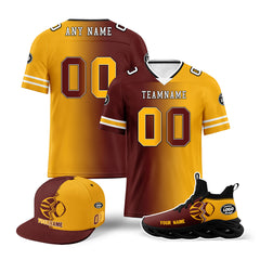 Custom Yellow Red Washington Football Jersey MaxSoul Shoes and Hat Combo Offer Personalized Combo ZH-D028018-16