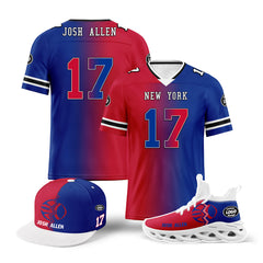 Custom Blue Red New York Football Jersey MaxSoul Shoes and Hat Combo Offer Personalized Combo ZH-D028018-18