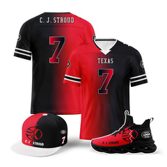 Custom Dark Gray Red Texas Football Jersey MaxSoul Shoes and Hat Combo Offer Personalized Combo ZH-D028018-22