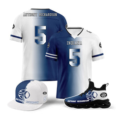 Custom Blue White Indiana Football Jersey MaxSoul Shoes and Hat Combo Offer Personalized Combo ZH-D028018-23