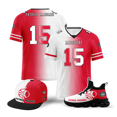 Custom Red White Missouri Football Jersey MaxSoul Shoes and Hat Combo Offer Personalized Combo ZH-D028018-25