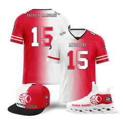 Custom Red White Missouri Football Jersey MaxSoul Shoes and Hat Combo Offer Personalized Combo ZH-D028018-25