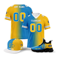 Custom Yellow Blue California Football Jersey MaxSoul Shoes and Hat Combo Offer Personalized Combo ZH-D028018-27