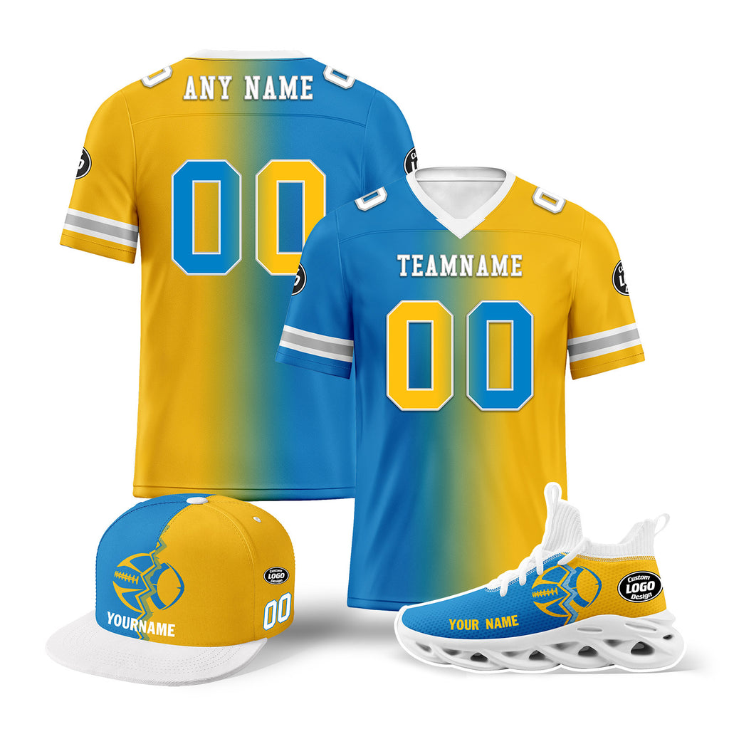 Custom Yellow Blue California Football Jersey MaxSoul Shoes and Hat Combo Offer Personalized Combo ZH-D028018-27