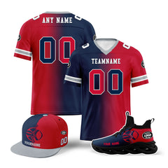 Custom Red Blue Massachusetts Football Jersey MaxSoul Shoes and Hat Combo Offer Personalized Combo ZH-D028018-29