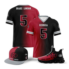 Custom Red Black Georgia Football Jersey MaxSoul Shoes and Hat Combo Offer Personalized Combo ZH-D028018-2