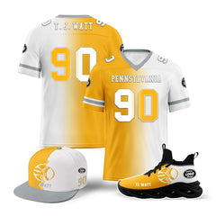 Custom Yellow White Pennsylvania Football Jersey MaxSoul Shoes and Hat Combo Offer Personalized Combo ZH-D028018-31