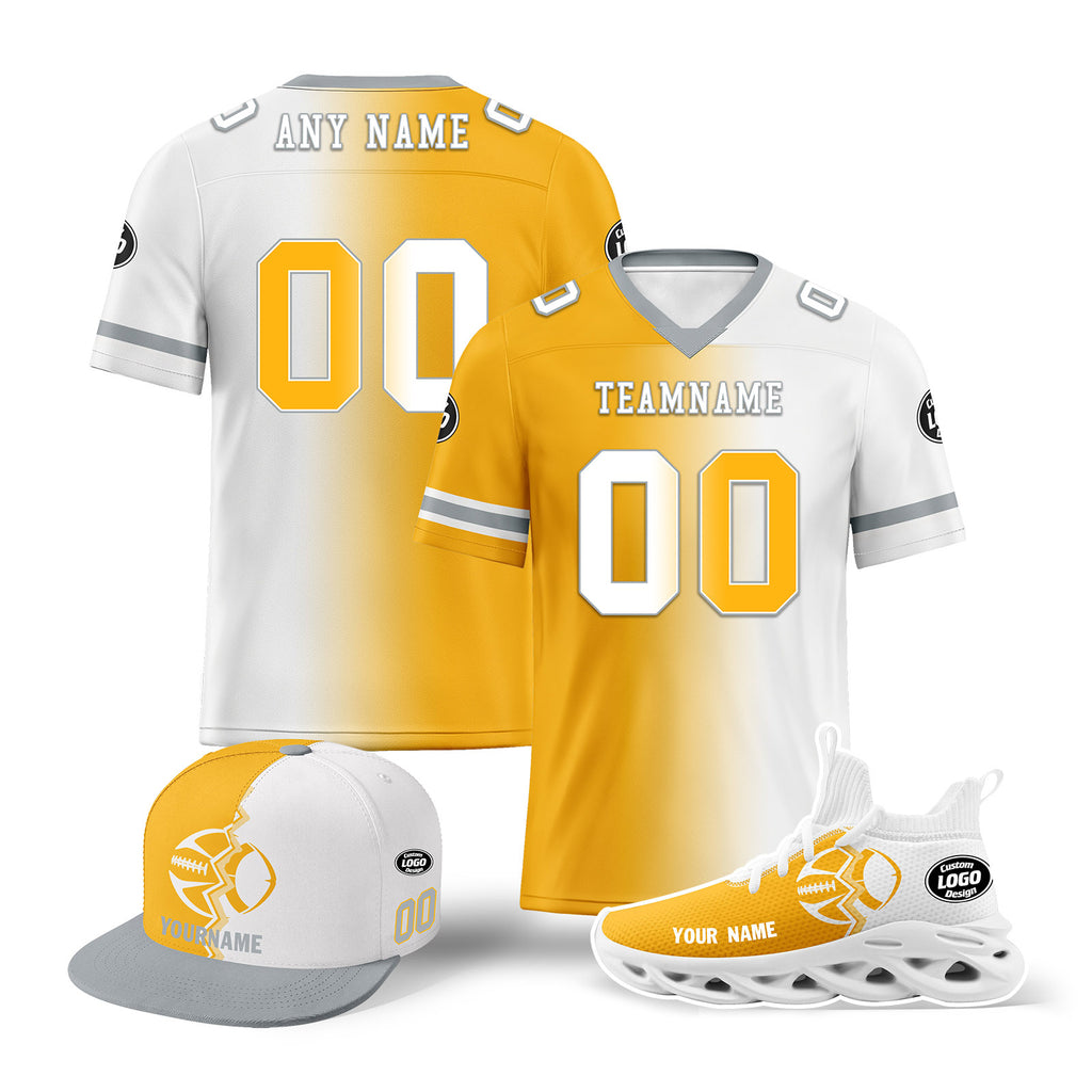 Custom Yellow White Pennsylvania Football Jersey MaxSoul Shoes and Hat Combo Offer Personalized Combo ZH-D028018-31