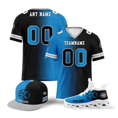 Custom Blue Black North Carolina Football Jersey MaxSoul Shoes and Hat Combo Offer Personalized Combo ZH-D028018-3