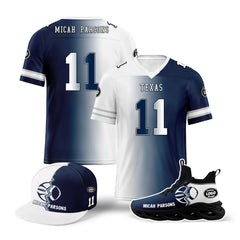 Custom Deep Blue White Texas Football Jersey MaxSoul Shoes and Hat Combo Offer Personalized Combo ZH-D028018-5