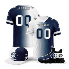 Custom Deep Blue White Texas Football Jersey MaxSoul Shoes and Hat Combo Offer Personalized Combo ZH-D028018-5