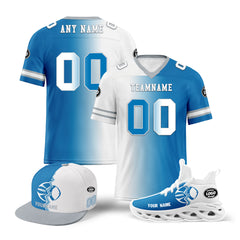 Custom Blue White Michigan Football Jersey MaxSoul Shoes and Hat Combo Offer Personalized Combo ZH-D028018-6