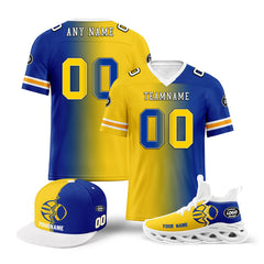 Custom Yellow Blue California Football Jersey MaxSoul Shoes and Hat Combo Offer Personalized Combo ZH-D028018-8