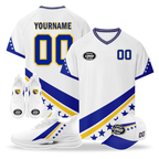 Custom Bosnia and Herzegovina 2026 World Cup High Quality Soccer Stadium Version Jersey Sneakers Sports Shoes and Hat Combo Offer Personalized Team Name and Logo ZH-F006103-1