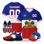 Custom Haiti 2026 World Cup High Quality Soccer Stadium Version Jersey Sneakers Sports Shoes and Hat Combo Offer Personalized Team Name and Logo ZH-F00667-1