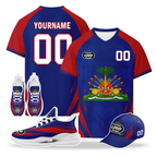 Custom Haiti 2026 World Cup High Quality Soccer Stadium Version Jersey Sneakers Sports Shoes and Hat Combo Offer Personalized Team Name and Logo ZH-F00667-2