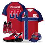 Custom Norway 2026 World Cup High Quality Soccer Stadium Version Jersey Sneakers Sports Shoes and Hat Combo Offer Personalized Team Name and Logo ZH-F00672-1