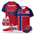 Custom Norway 2026 World Cup High Quality Soccer Stadium Version Jersey Sneakers Sports Shoes and Hat Combo Offer Personalized Team Name and Logo ZH-F00672-1