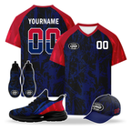 Custom Norway 2026 World Cup High Quality Soccer Stadium Version Jersey Sneakers Sports Shoes and Hat Combo Offer Personalized Team Name and Logo ZH-F00672-5