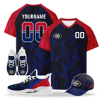 Custom Norway 2026 World Cup High Quality Soccer Stadium Version Jersey Sneakers Sports Shoes and Hat Combo Offer Personalized Team Name and Logo ZH-F00672-5