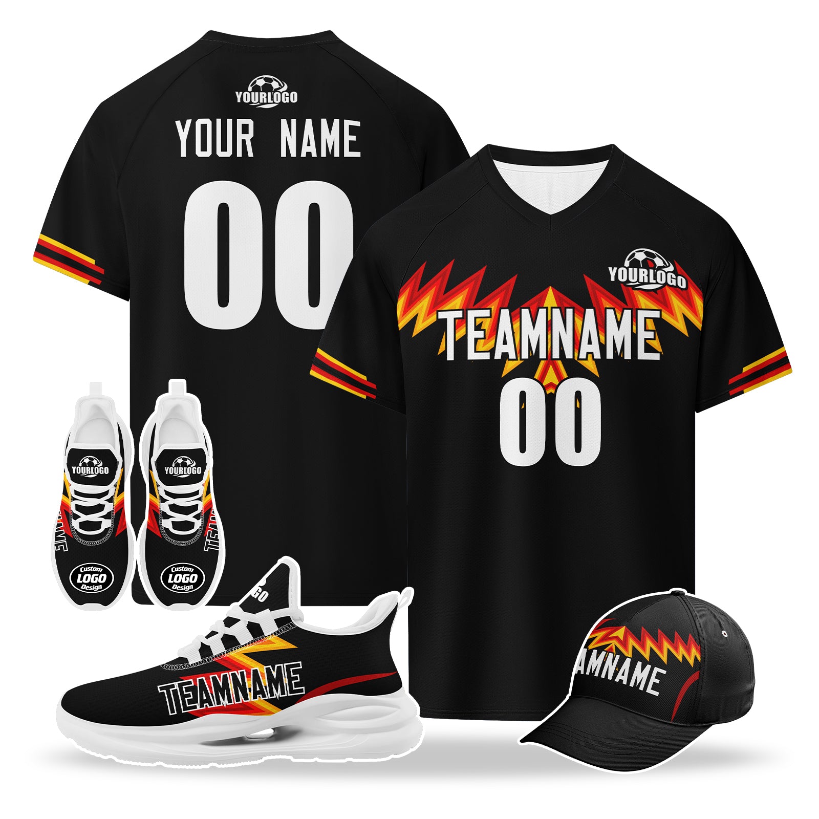Custom Germany 2026 World Cup High Quality Soccer Stadium Version Jersey Sneakers Sports Shoes and Hat Combo Offer Personalized Team Name and Logo ZH-F007046-002
