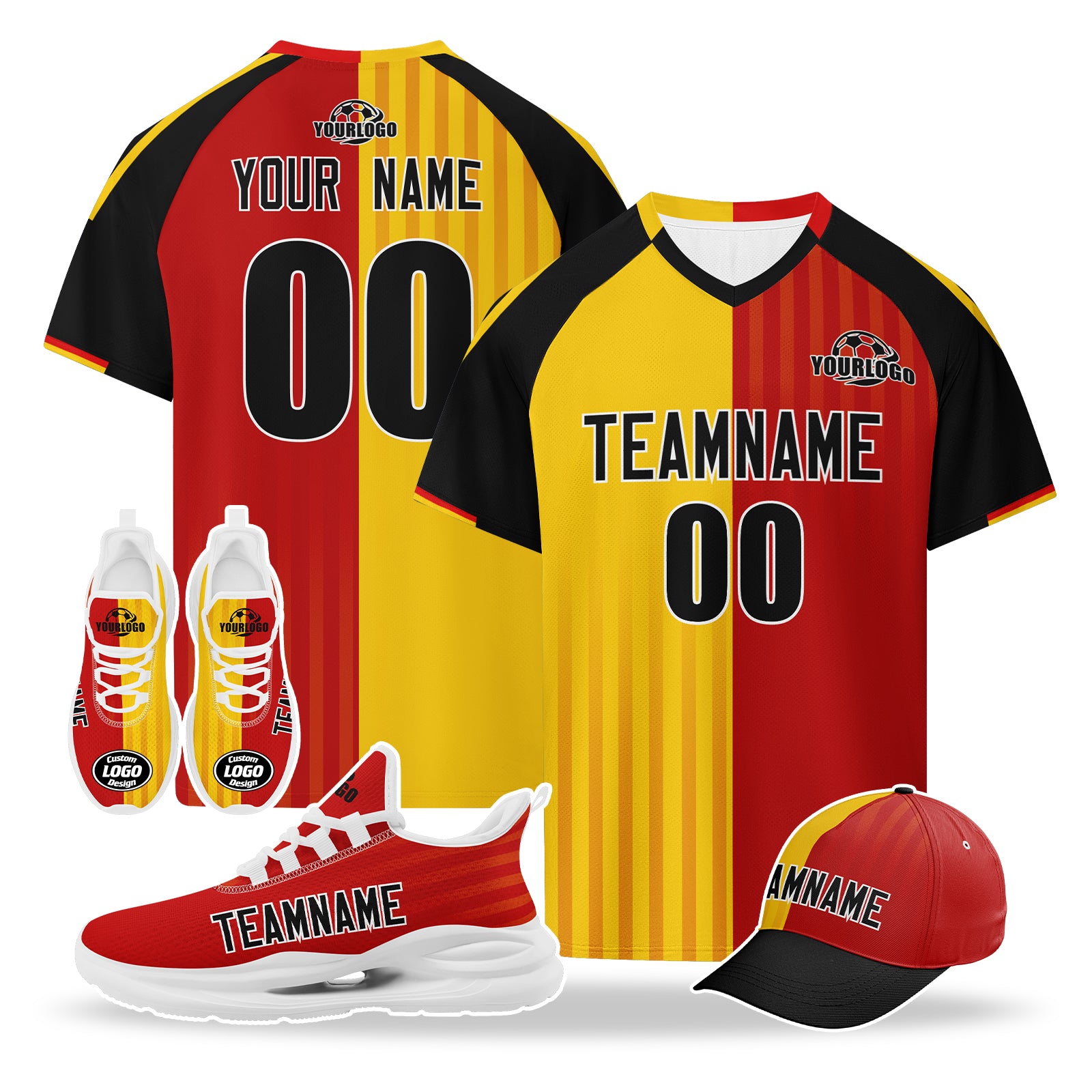 Custom Germany 2026 World Cup High Quality Soccer Stadium Version Jersey Sneakers Sports Shoes and Hat Combo Offer Personalized Team Name and Logo ZH-F007046-005