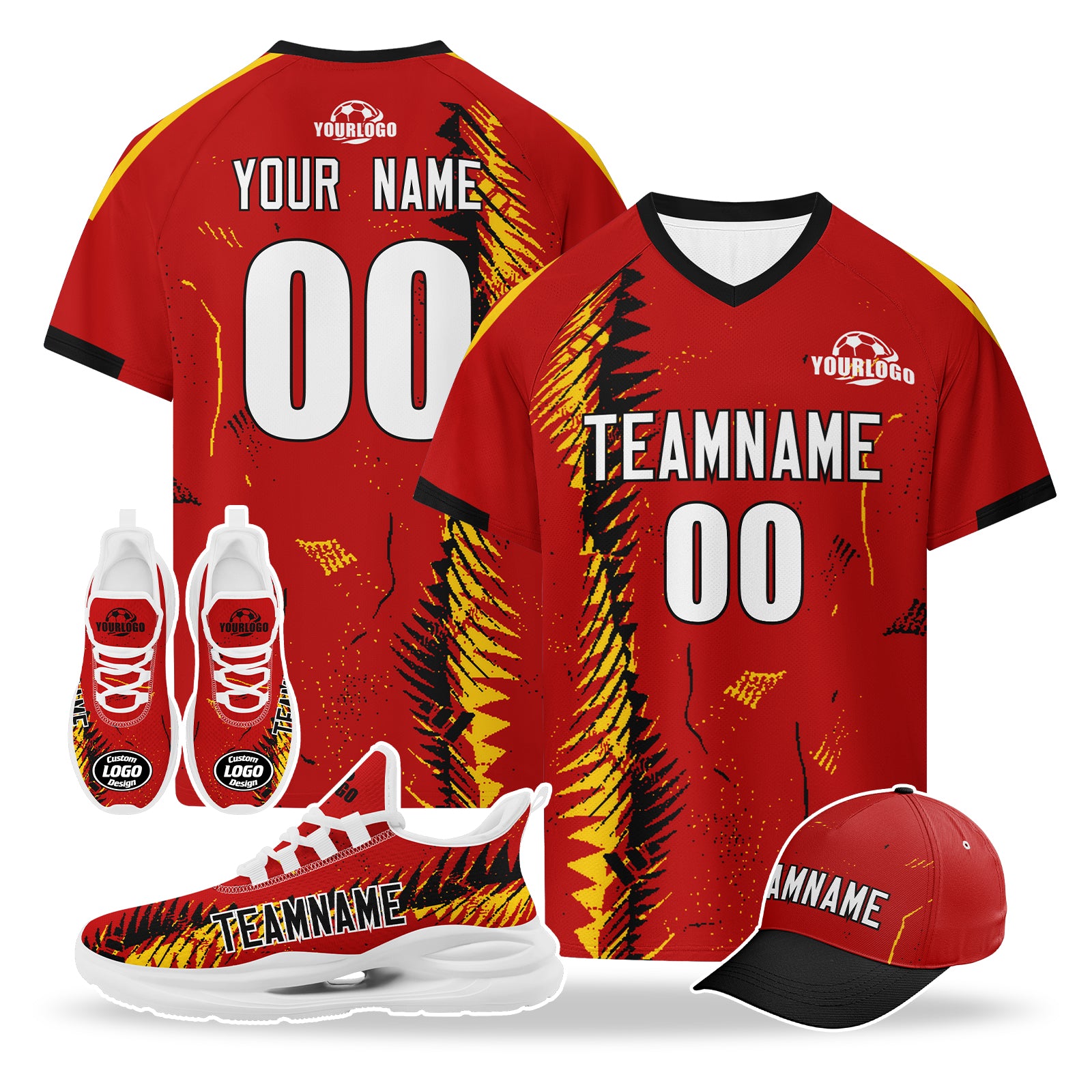 Custom Germany 2026 World Cup High Quality Soccer Stadium Version Jersey Sneakers Sports Shoes and Hat Combo Offer Personalized Team Name and Logo ZH-F007046-007
