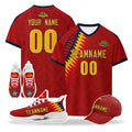 Custom Spain 2026 World Cup High Quality Soccer Stadium Version Jersey Sneakers Sports Shoes and Hat Combo Offer Personalized Team Name and Logo ZH-F007049-002