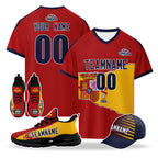 Custom Spain 2026 World Cup High Quality Soccer Stadium Version Jersey Sneakers Sports Shoes and Hat Combo Offer Personalized Team Name and Logo ZH-F007049-003