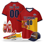 Custom Spain 2026 World Cup High Quality Soccer Stadium Version Jersey Sneakers Sports Shoes and Hat Combo Offer Personalized Team Name and Logo ZH-F007049-003