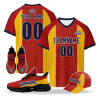 Custom Spain 2026 World Cup High Quality Soccer Stadium Version Jersey Sneakers Sports Shoes and Hat Combo Offer Personalized Team Name and Logo ZH-F007049-006