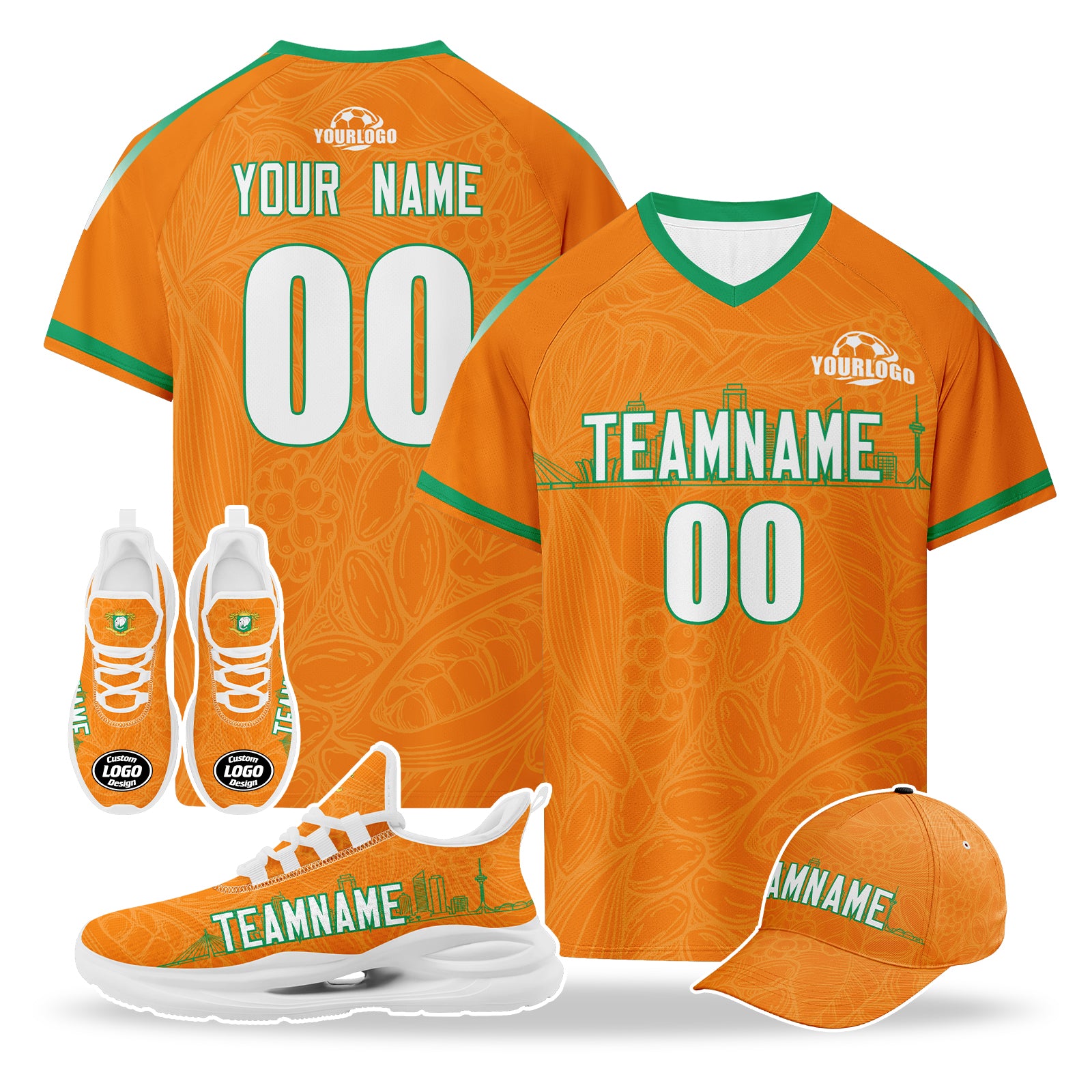 Custom Ivory Coast 2026 World Cup High Quality Soccer Stadium Version Jersey Sneakers Sports Shoes and Hat Combo Offer Personalized Team Name and Logo ZH-F007055-001