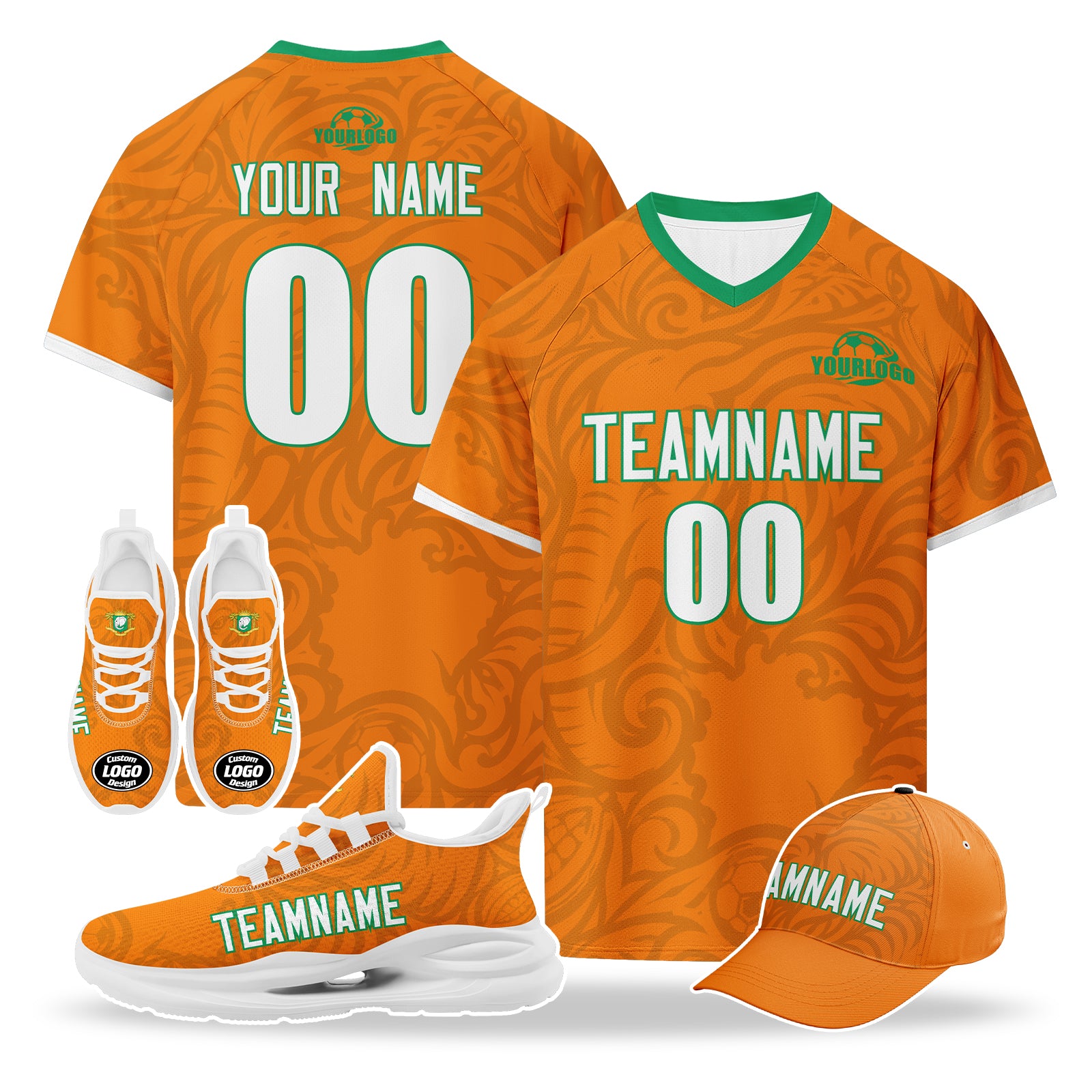 Custom Ivory Coast 2026 World Cup High Quality Soccer Stadium Version Jersey Sneakers Sports Shoes and Hat Combo Offer Personalized Team Name and Logo ZH-F007055-004