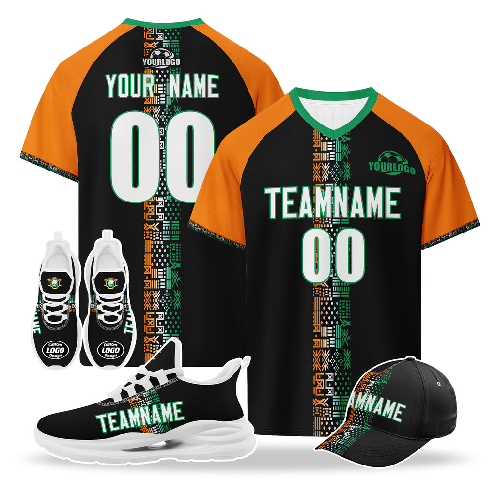 Custom Ivory Coast 2026 World Cup High Quality Soccer Stadium Version Jersey Sneakers Sports Shoes and Hat Combo Offer Personalized Team Name and Logo ZH-F007055-008