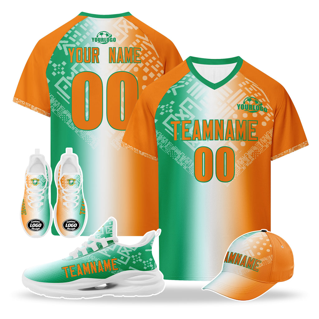 Custom Ivory Coast 2026 World Cup High Quality Soccer Stadium Version Jersey Sneakers Sports Shoes and Hat Combo Offer Personalized Team Name and Logo ZH-F007055-009